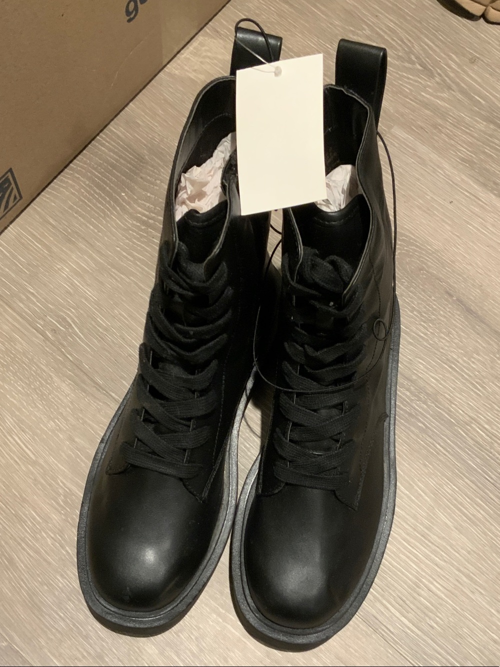 H&M Black Leather High-Top Lace Boots